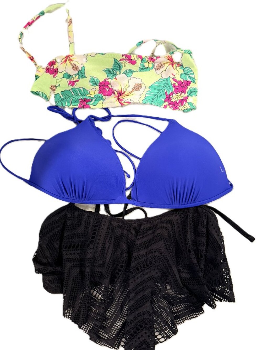 Variety pack of 3 Bikini Tops Unmatched Size Medium/XL Mix Match Multicolor